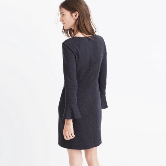 Madewell M Charcoal Gray Cotton Blend Knit Long Bell Sleeve Mini Shift Dress - Picture 2 of 15